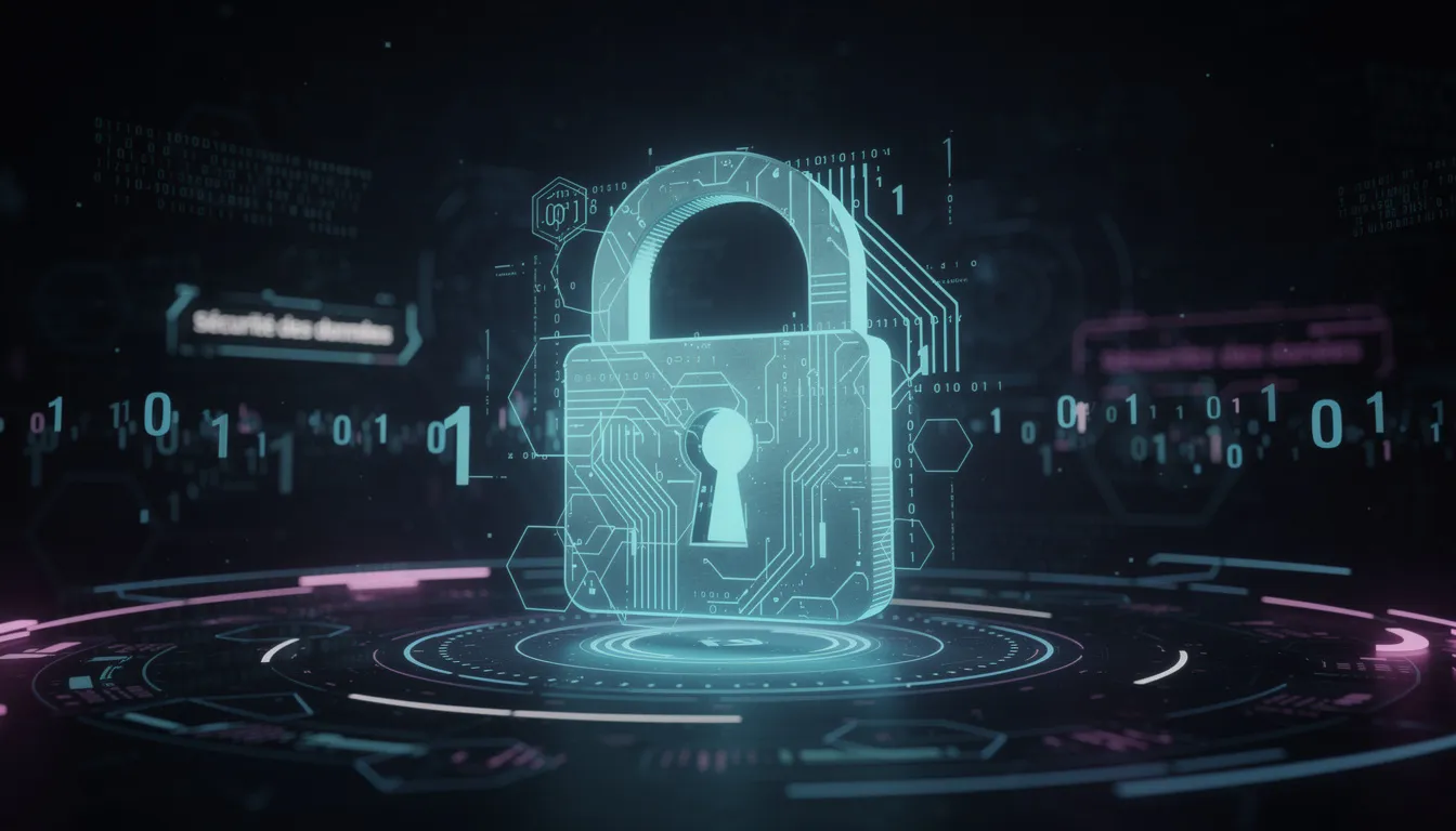 Une image représentant un cadenas numérique, symbole de la sécurité des données, évoque l'importance des procédures KYC (Know Your Customer) pour la vérification d'identité et la lutte contre la fraude et le blanchiment d'argent dans le système financier. Ce cadenas illustre la nécessité de protéger les informations des clients et de respecter la réglementation en matière de conformité.