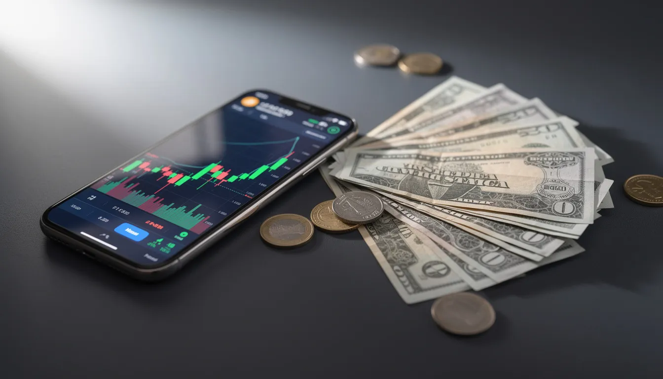 The image shows a smartphone displaying a cryptocurrency trading interface, positioned alongside physical cash, symbolizing the intersection of digital and traditional financial systems. This visual highlights the complexities of financial transactions and the ongoing challenges in combating money laundering and illicit activities.
